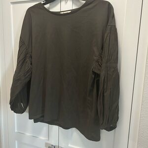 Madewell Dark Olive Blouse with Gathered Sleeves